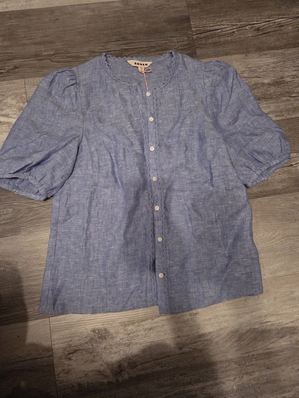 Boden Chambray Blue Button-Front Puff Sleeve Shirt